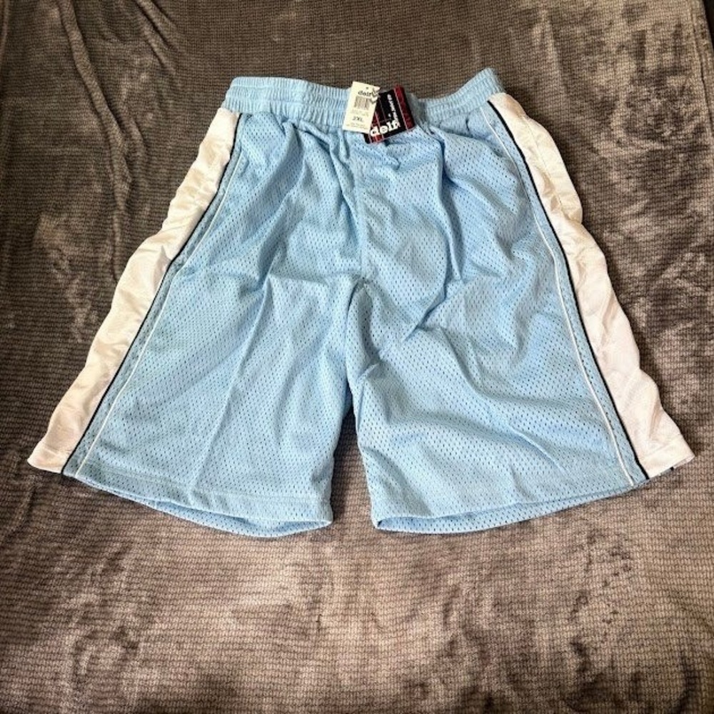 Delf Sportswear Mens 2XL Mesh Basketball Shorts Blue White Striped New 32X11 Y2K